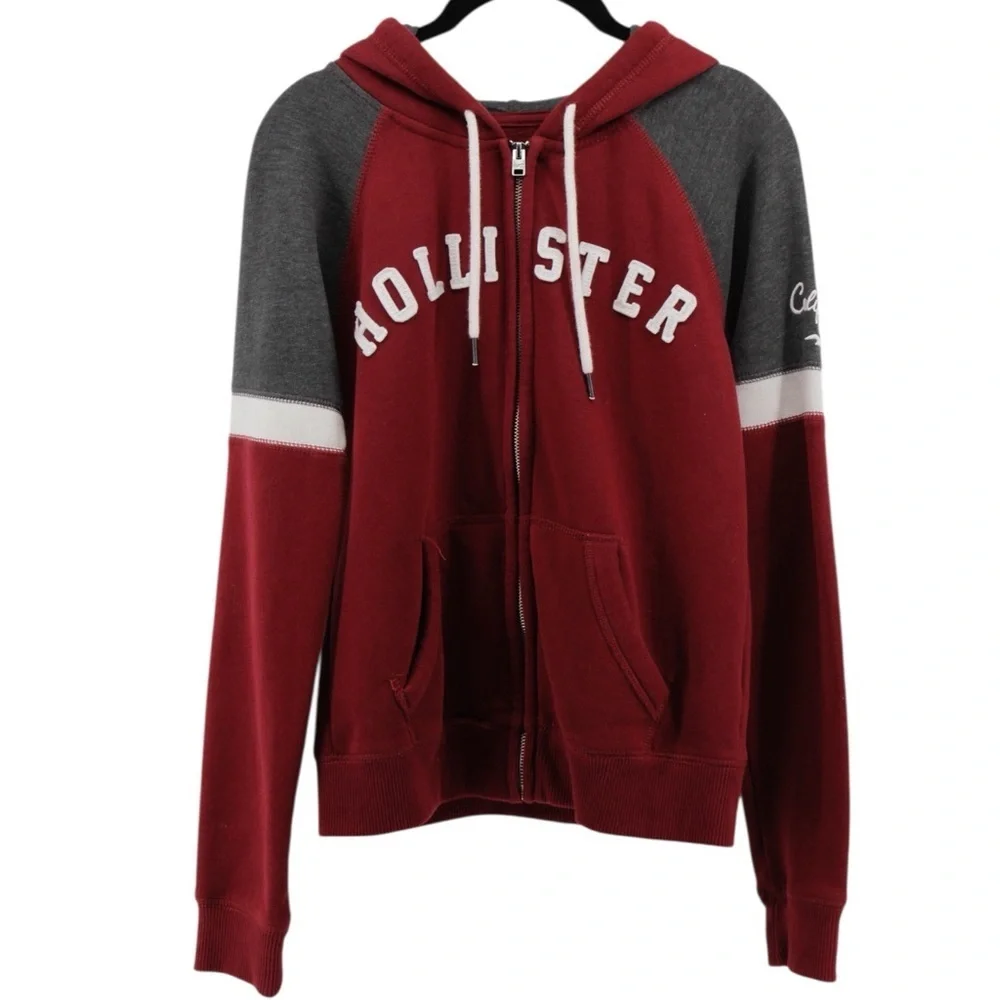 Hollister Y2K Spellout Zipper Hooded‎ Jacket Academia College Size M